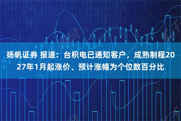扬帆证券 报道：台积电已通知客户，成熟制程2027年1月起涨价、预计涨幅为个位数百分比